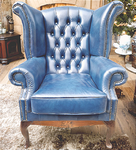 Fotel skórzany Chesterfield Elizabeth niebieski