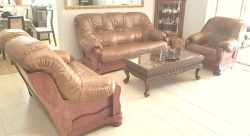 Meble ze skóry klasyczne Herma 3+2+1 skóra K453 dąb