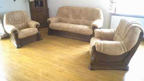 meble wypoczynkowe dębowe 3+1+1