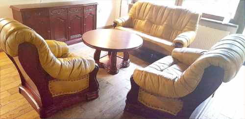 meble skórzane 3+2+1 mahoń