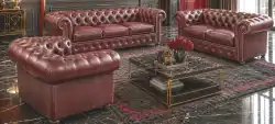 Chesterfield skórzane 3 2 1 Bordo klasyk stylu