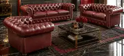 zestaw skórzany 3+2+1 Chesterfield klasyk bordo a7