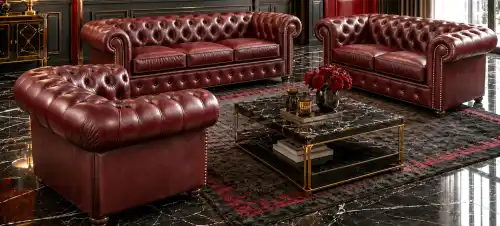 zestaw skórzany 3+2+1 Chesterfield bordo