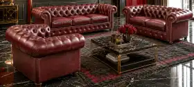 zestaw skórzany 3+2+1 Chesterfield bordo