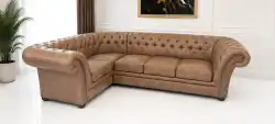 Chesterfield narożnik skórzany 1N3 Royal S12 brąz