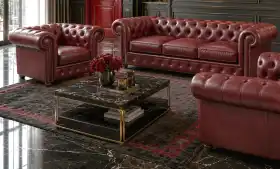 meble skórzane Chesterfield 3+1 bordo