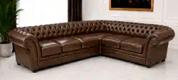 narożnik skórzany Chesterfield 3N2 Royal brąz A5 