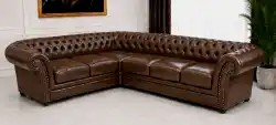 narożnik skórzany Chesterfield 2N3 Royal brąz A5