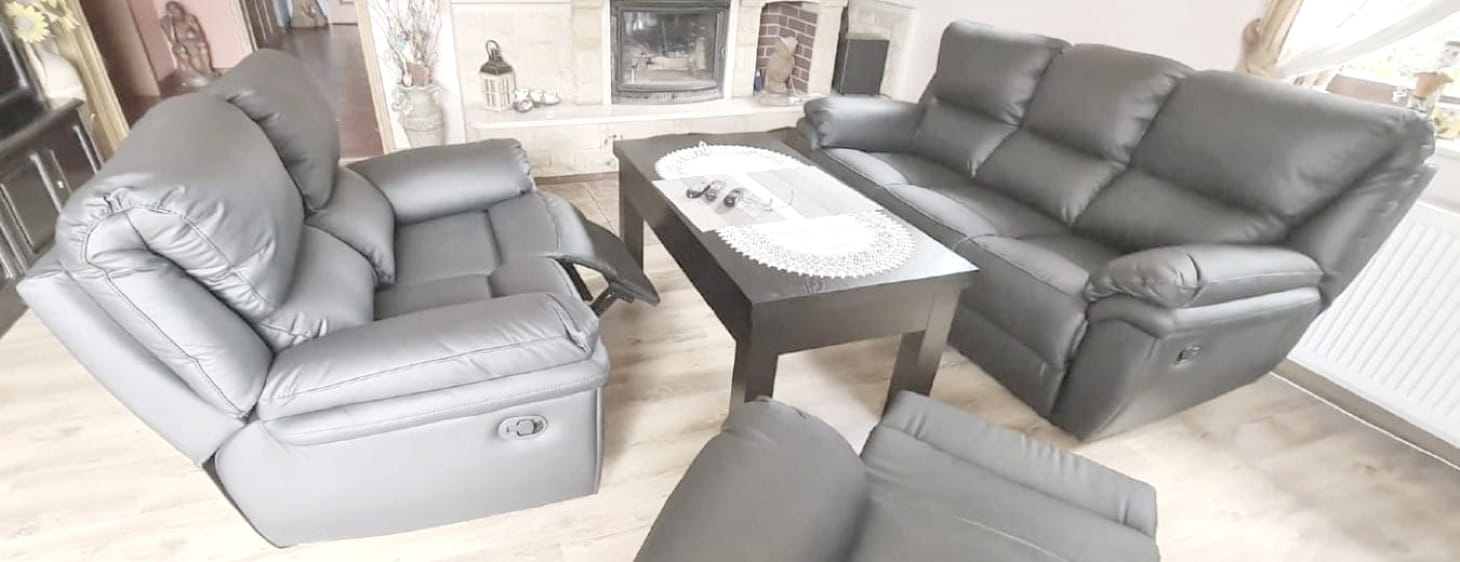 Meble skórzane relax Kalifornia 3+2 skóra Czarna K216