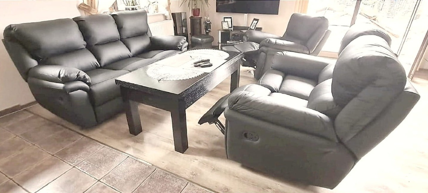 meble skórzane 3+2+1 relax skóra czarna k216 Kalifornia
