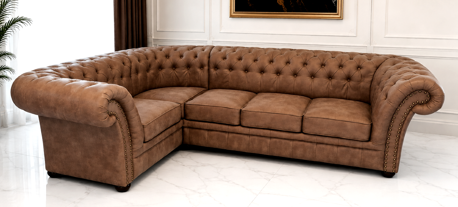 narożnik Chesterfield 1N3 Royal tkanina brąz