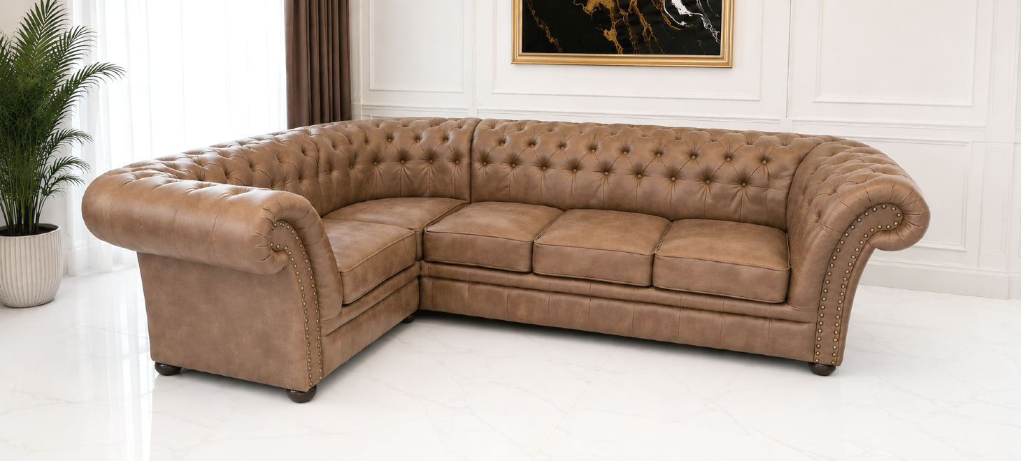 Chesterfield narożnik skórzany 1N3 Royal S12 brąz