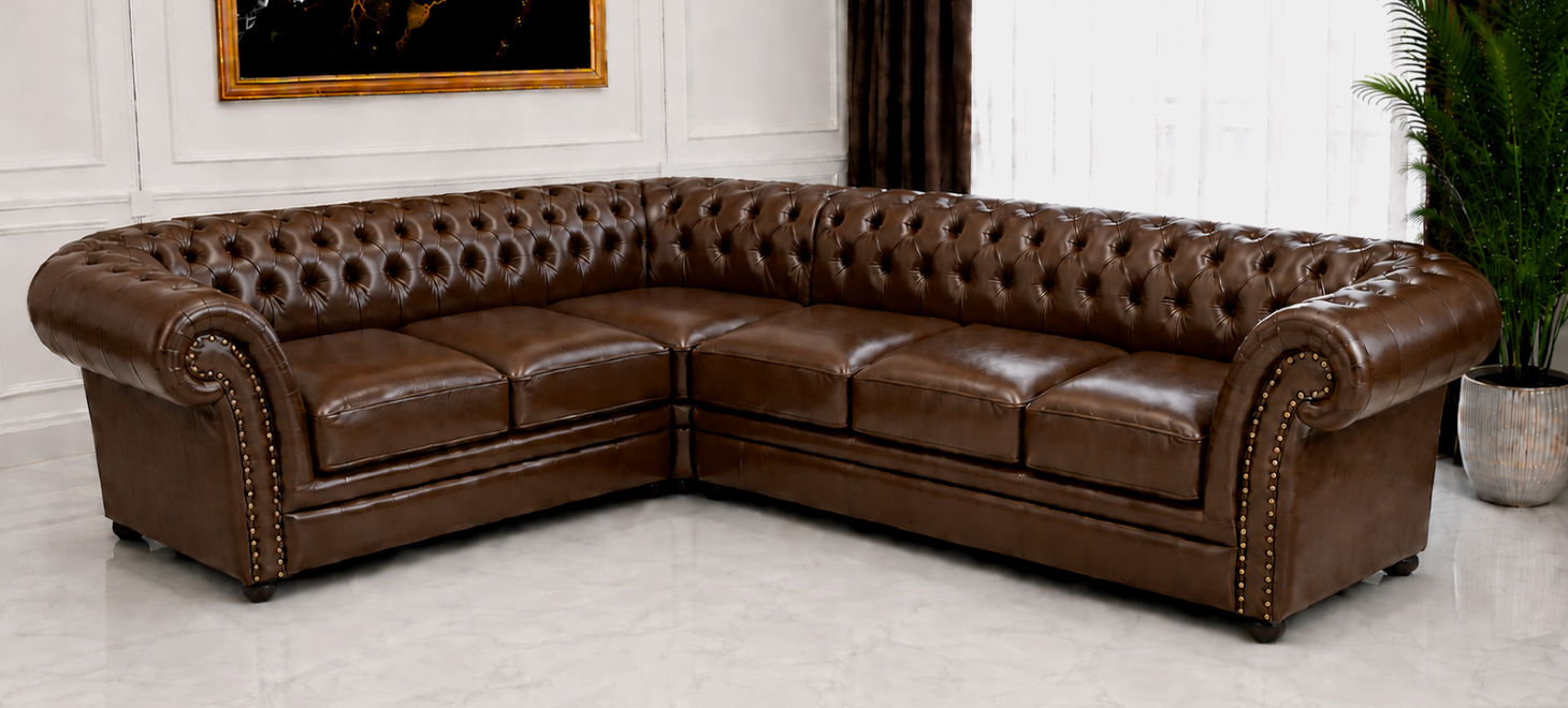 narożnik skórzany Chesterfield 2N3 Royal brąz A5